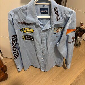 Genuine Rodeo Contestant Shirt Resistol with full sponsor patches